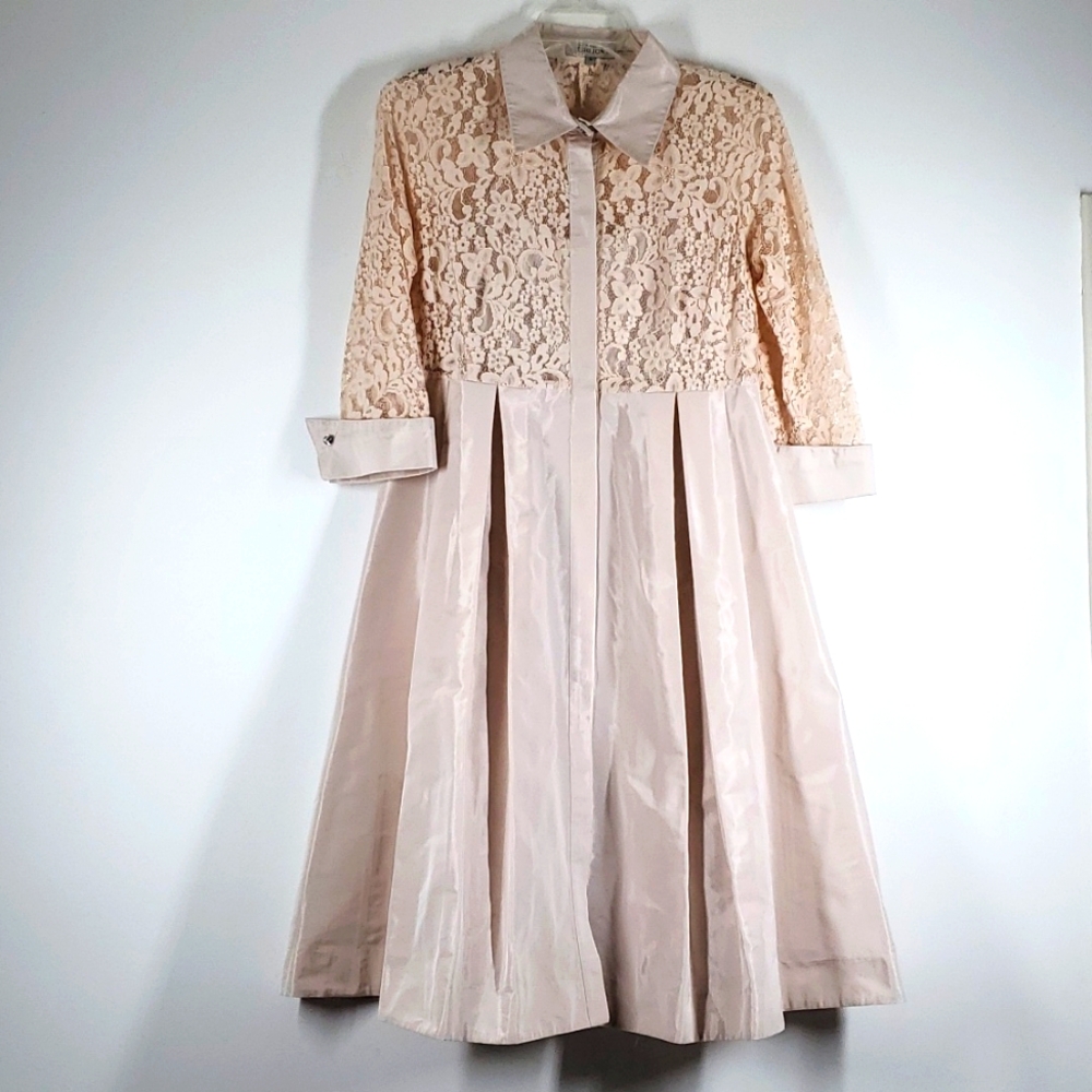 Teri Jon Rickie Freeman Lace Taffeta Dress Blush Formal Size 14 EUC